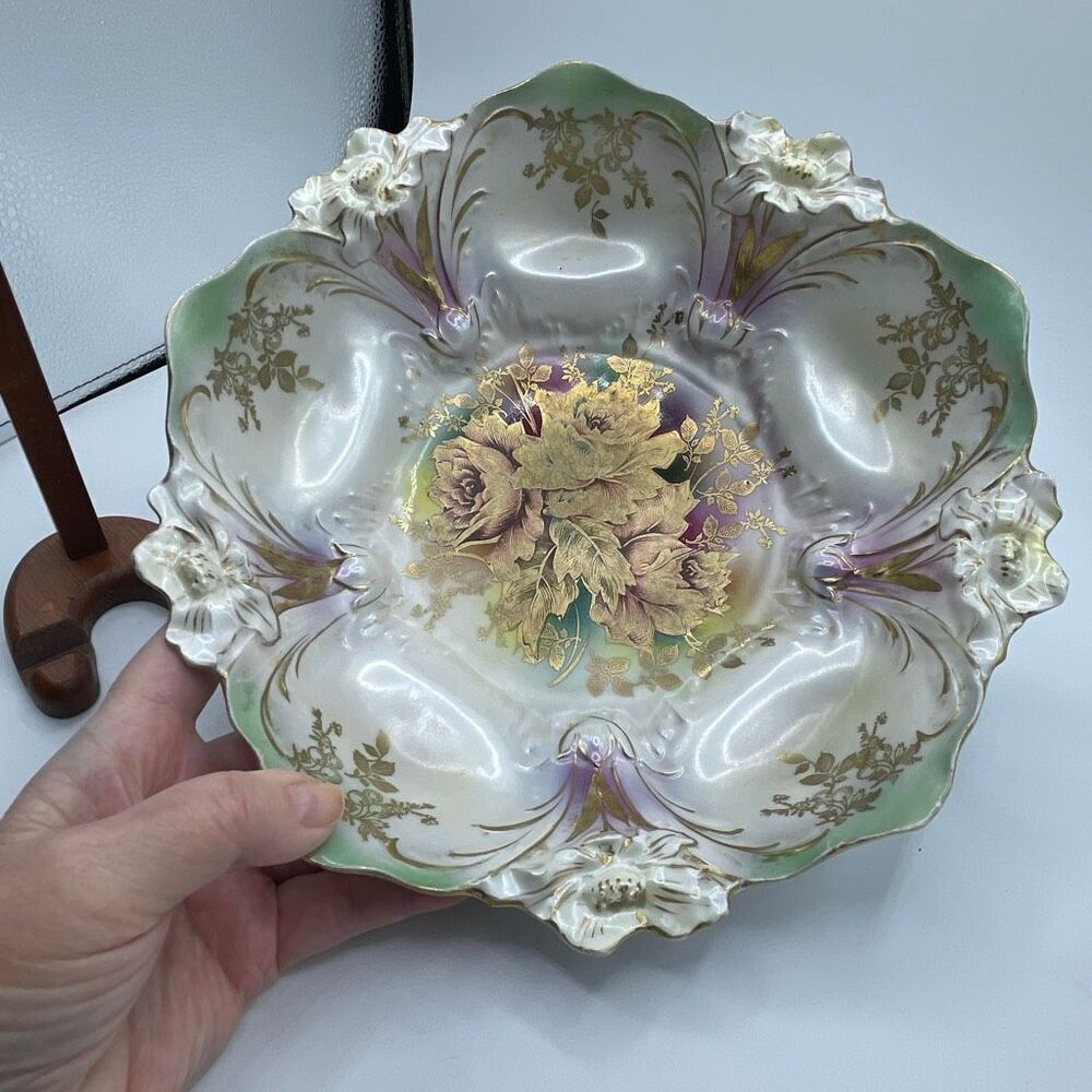 Antique RS Prussia Style Porcelain serving bowl floral turn of the 20th century.